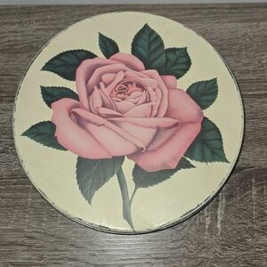 Vintage Red Roses Metal Tin Mrs. Stevens Chicago Olive Can Made 8.5”x2.25” AS IS